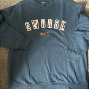 Nike Men's Gray/Blue Crewneck Sweater with Orange Swoosh